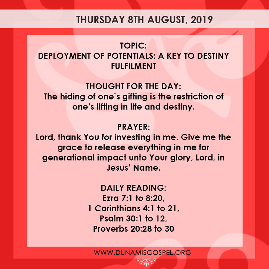 Seeds of Destiny 7 August 2019 Devotional
